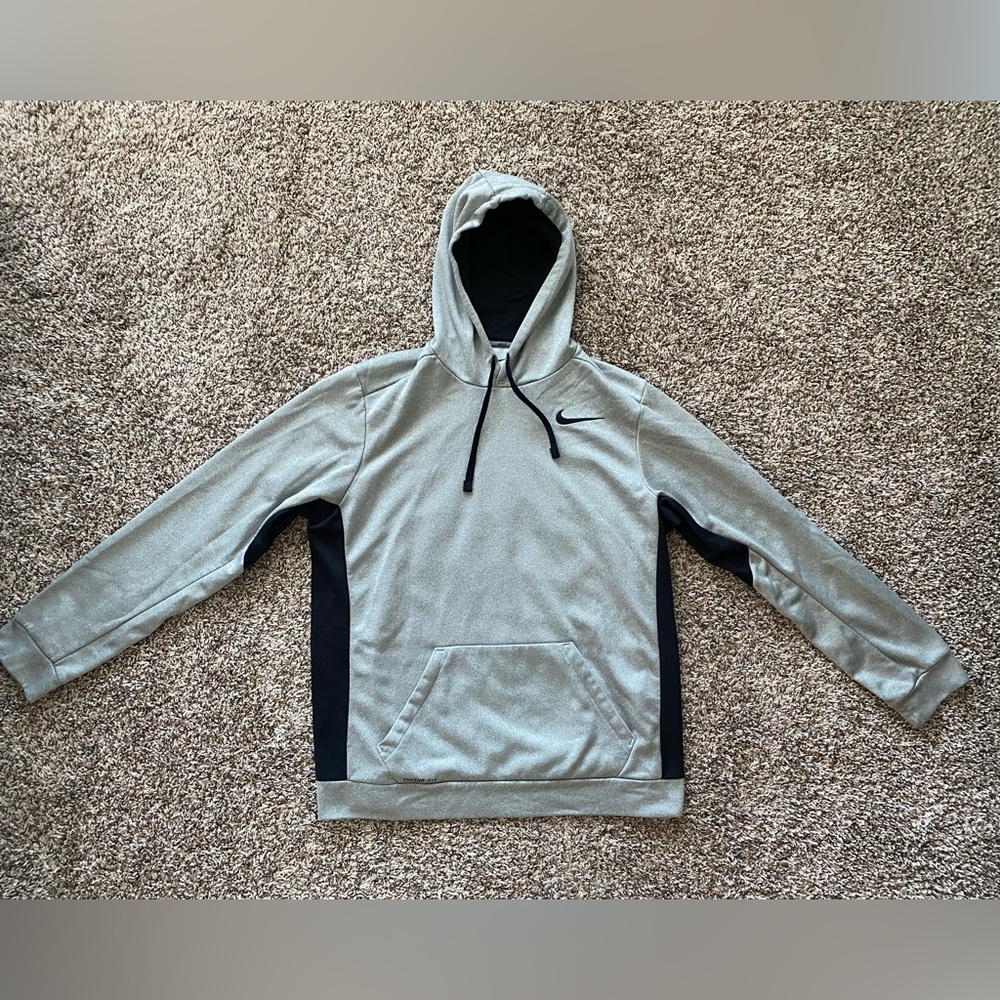Nike Men's Light Gray and Black Hoodie